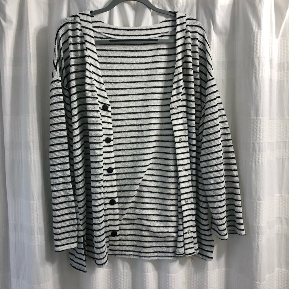 Black and white striped cardigan